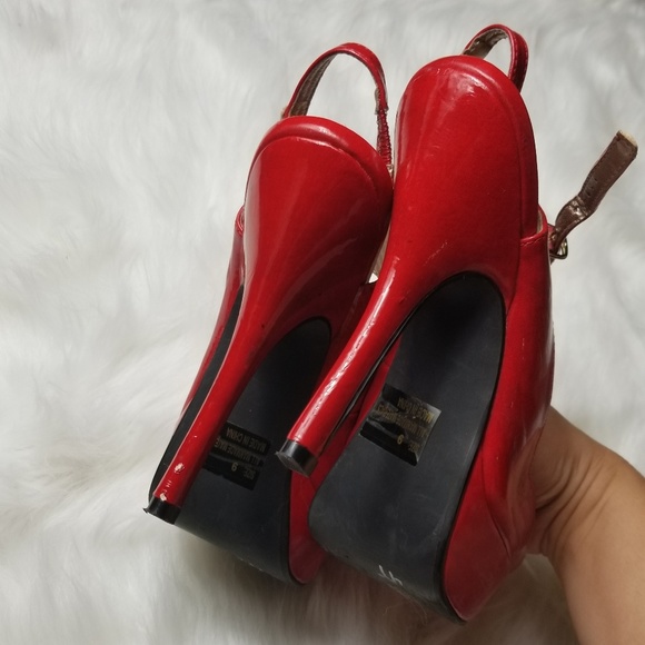 Qupid Red Heels Peep Toe Strappy - Picture 5 of 7